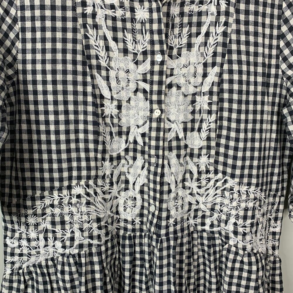 Philosophy Black White Gingham Embroidered Shirt Dress Pockets M Cottagecore - Picture 6 of 8
